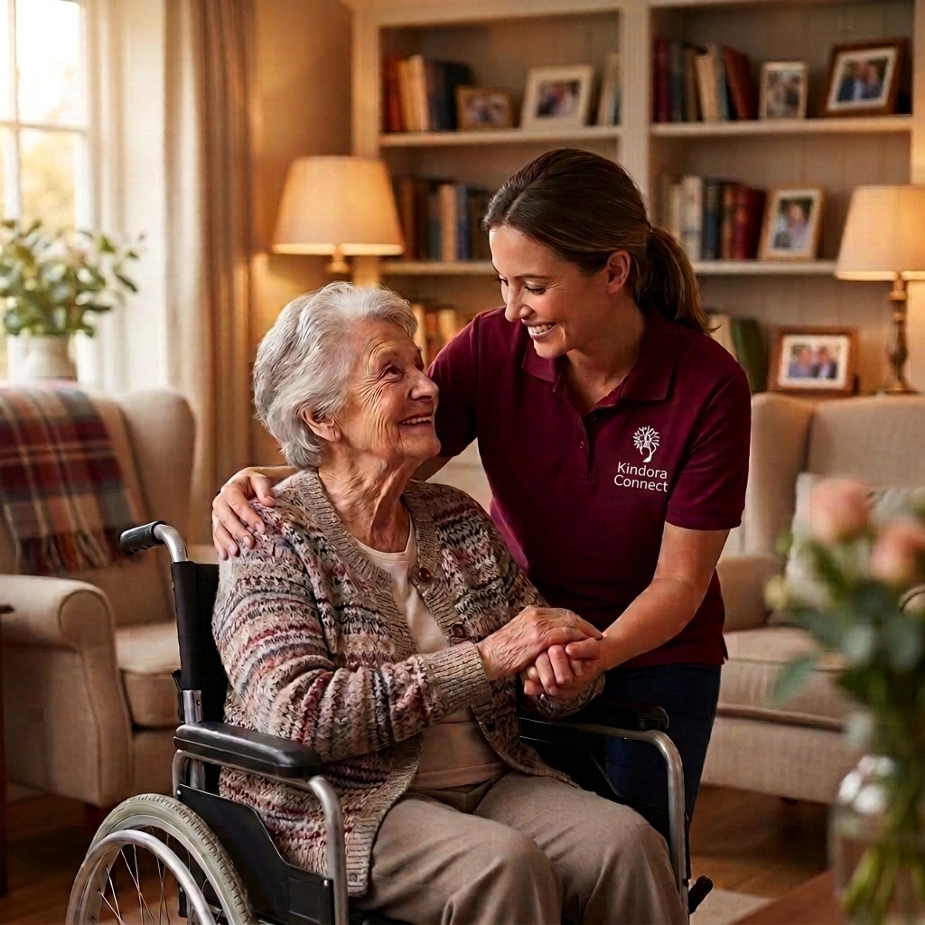 Support worker helping an older man stay comfortable at home